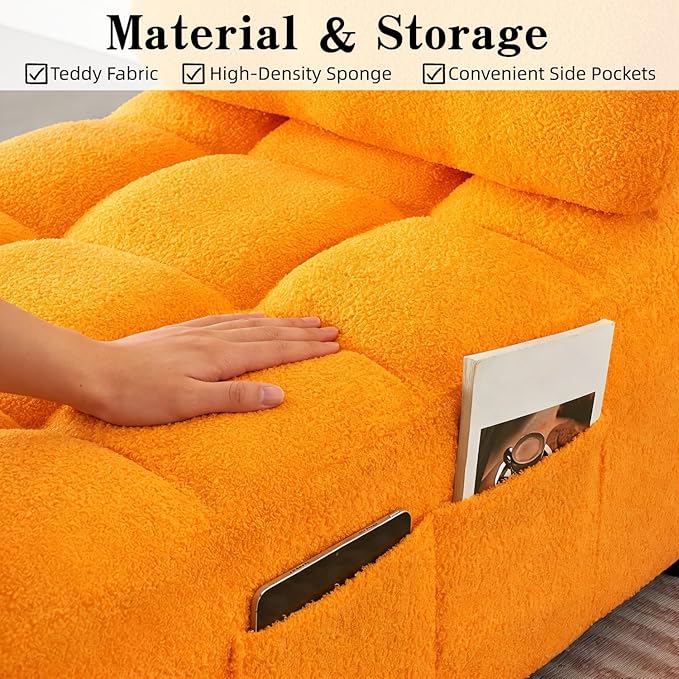 40 L Convertible Sofa Bed 3-in-1 Multifunctional Lounge SleeperPullout Guest Bed with Side Pocket &amp Phone Holder Adjustable Backrest | Design for Small Spaces Living Room &amp BedroomOrange