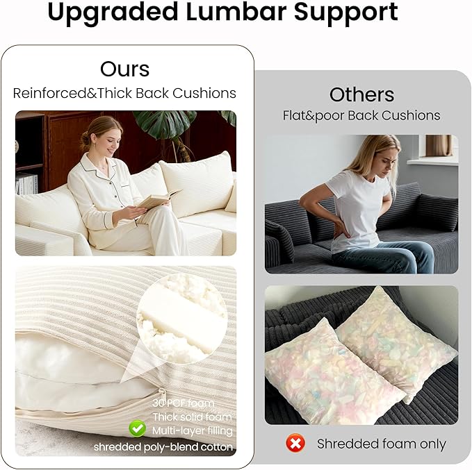 106 Cloud Sectional Boneless Couches for Living Room Modular L Shaped Couch with Deep Seat Oversized Left Facing Chaise Memory Foam Compressed Spineless 3 Seater Sofa for Bedroom Apartment Beige