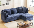 103 Modular Sectional Sofa L-Shaped Corduroy Comfy Sectional Couches for Living Room 3-Seater Cloud Couches with 1 Ottoman Modern Deep Seat Sofa with Large Storage Blue