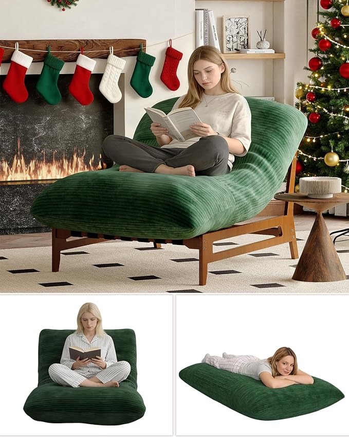 AODAILIHB 47'' Oversized Living Room Chair with Solid Wood Frame 3-in-1 Convertible Lounge Chair with Removable Plush Cushion Modern Upholstered Accent Chair for Living Room Reading Room Green