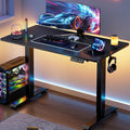 Veken Standing Desk Electric 47.2 Inch Height Adjustable Sit Stand Up Wood Desktop Work Home Office Computer PC Table Tall Standup Workstation Gaming Writing Study Bedroom Rising Desks Black