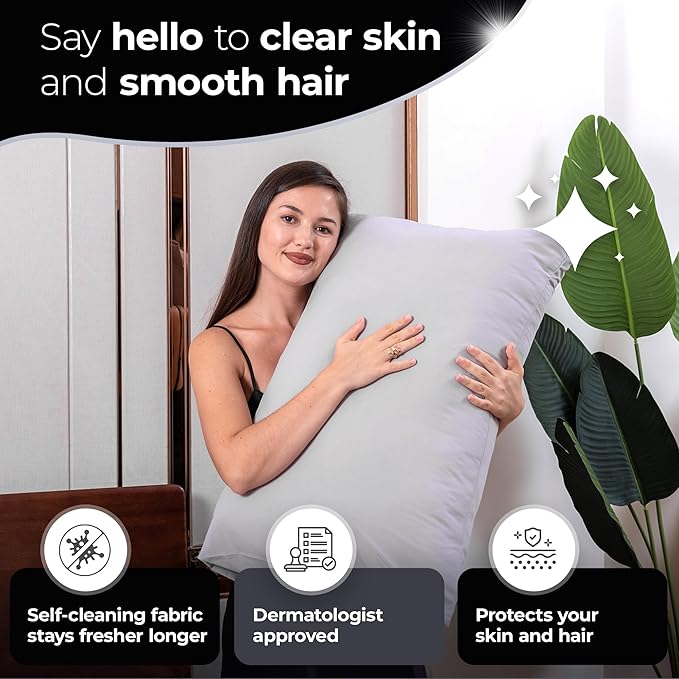 Silvery Silver Infused Bed Sheets Set - Ultra-Soft Temperature-Regulating Fabric with Self-Cleaning Technology™ That Stays Fresh 3X Longer for Hygienic Sleep (Gray California King)