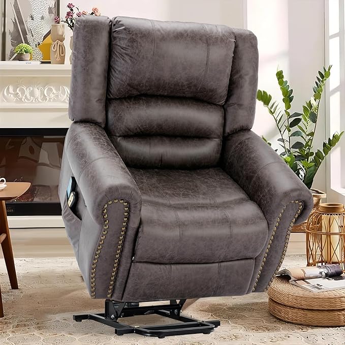 MEETWARM Large Power Lift Electric Recliner Chair with Massage and Heat Overstuffed Wide Recliner for Elderly Heavy Duty Recliner for Living Room with 2 Remote Controls/USB Ports/Side Pockets(Gray)