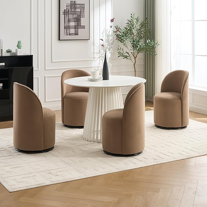 KEIKI Upholstered Swivel Barrel Chair Mid-Century Modern Velvet Accent Armchair for Living Room Bedroom or Vanity 360° Rotating Sofa Chair Brown