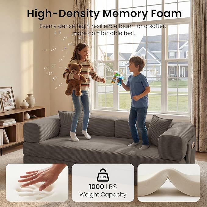 78.8 Convertible Futon Sofa BedCorduroy Futon Couch with Storage PocketFolding Pull Out SofaNo Assembly Boneless Couch for Living RoomBrown