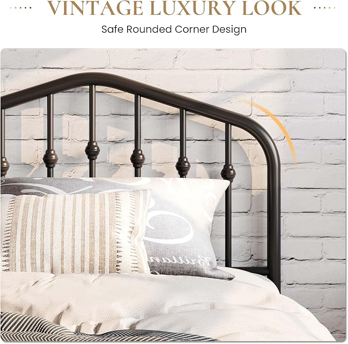 SHA CERLIN Twin Size Metal Platform Bed Frame with Victorian Style Wrought Iron-Art Headboard/Footboard No Box Spring Required Black