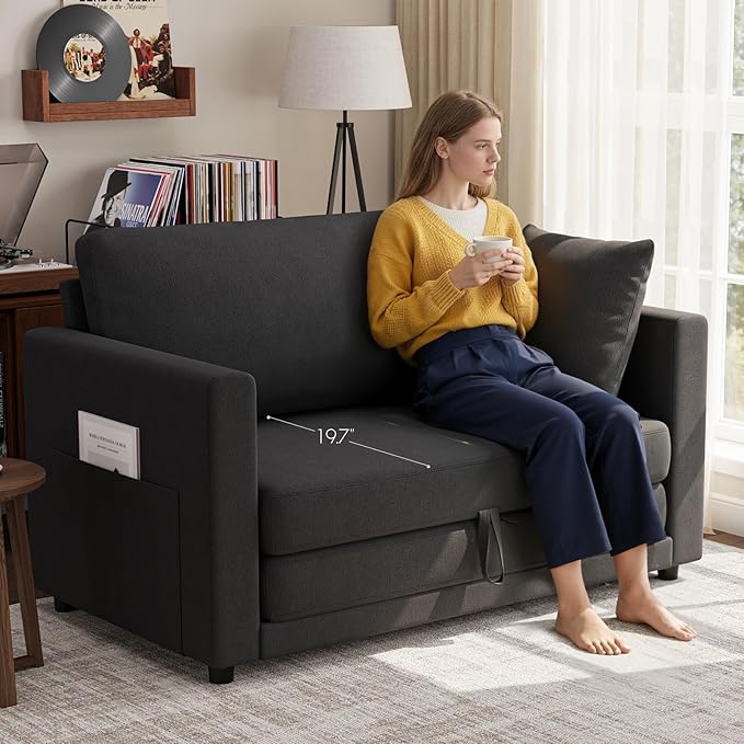 Convertible Loveseat Sofa Bed | Pull Out 78.7” Floor Couch Bed | Folding Sleeper Sofa Bed for Living Room Apartment &amp Guest Room | Black