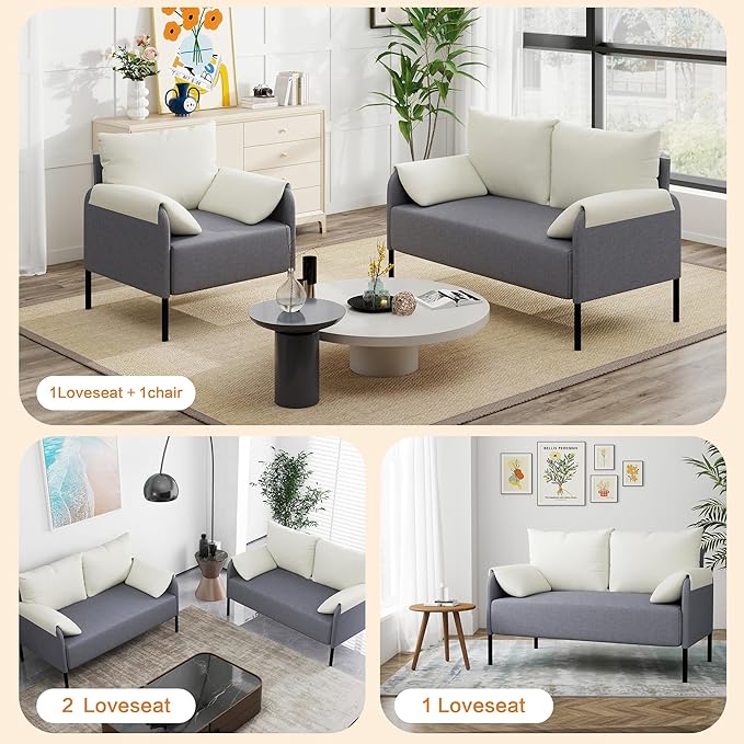 LSSBOUGHT Modern Loveseat SofaChenille Fabric Armchairs Accent ChairLiving Room Chair for BedroomApartmentSmall Space (Gray 1 Loveseat)