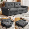 77 Pull Out Sofa Bed Velvet Convertible Sleeper Couch Loveseat Chaise Lounge with Cup Holder and USB Pullout Futon Sofa Bed for Living Room Bedroom Small Spaces RV (Dark Grey)