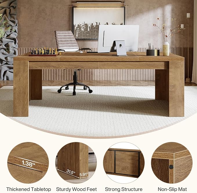 Tribesigns 70.9-Inch Executive Desk Large Wooden Computer Office Desk with Sturdy Double Pedestal Legs Writing Table Business Workspace Home Office Furniture for Home Office (Brown)