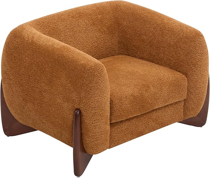 Christopher Knight Home Holly Modern Boucle Fabric Upholstered Club Chair for Living Room Home Office Apartment Relaxing Chair with Removable Cushion and Birch Wood Legs Caramel Brown + Walnut