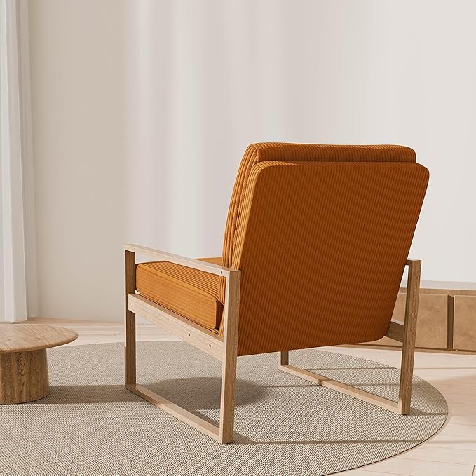 BELLEZE Modern Mustard Yellow Accent Chair Mid-Century Corduroy Upholstered Lounge Chair Wooden Frame Armchair for Living Room Bedroom or Office Comfortable Padded Cushion
