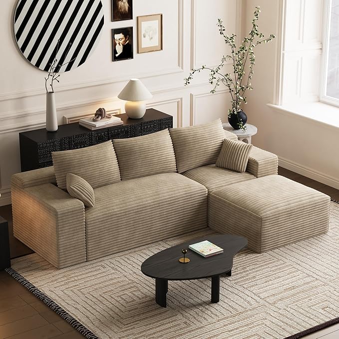 108 L Shaped Boneless Sectional Couches for Living Room Comfy Sectional Couches Deep Seat Modular Sofa Cloud Fluffy Couch with Movable Ottoman No Assembly Needed Light Brown