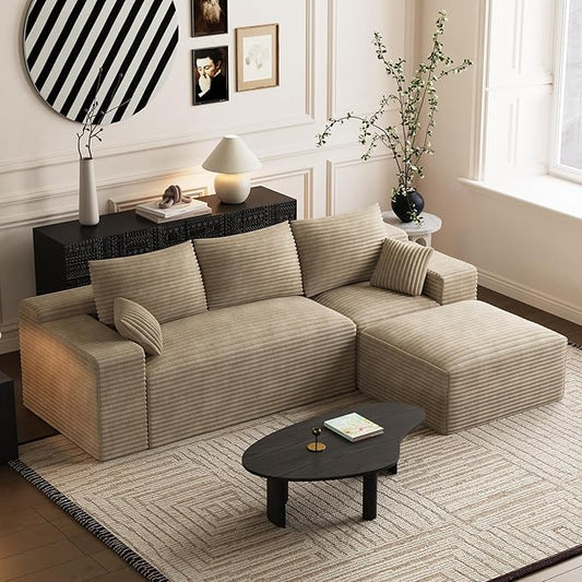 108 L Shaped Boneless Sectional Couches for Living Room Comfy Sectional Couches Deep Seat Modular Sofa Cloud Fluffy Couch with Movable Ottoman No Assembly Needed Light Brown