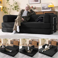 79 Convertible Sleeper Sofa Bed with Cylindrical Pillow Corduroy Folding Mattress Couch with Fixed-Shape Frame Floor Sofa Lounge Couch for Living Room Bedroom Lounge Studio (Black)