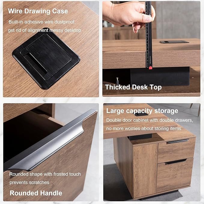 Modern Executive Desk Rectangle Office Desk with Storage Cabinet Width Adjustable Standing Desks Stand Under Table Storage Organizer Wood