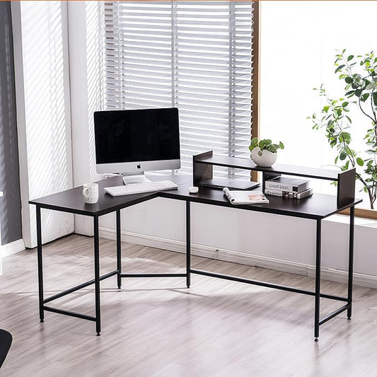 ivinta L Shaped Desk 62.2 Modern Corner Computer Desk with Monitor Stand for Small Spaces Living Room Home Office Bedroom 6404 (Dark Brown)