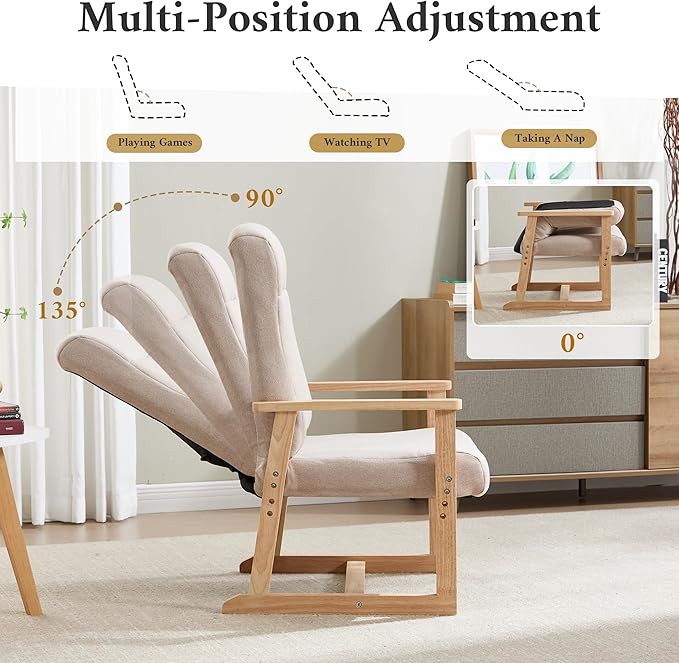 KCC Recliner Chair Adjustable Small Fabric Single Sofa with Ergonomic Back SupportAccent Chair for Living Room Nursery Bedroom Beige1PC