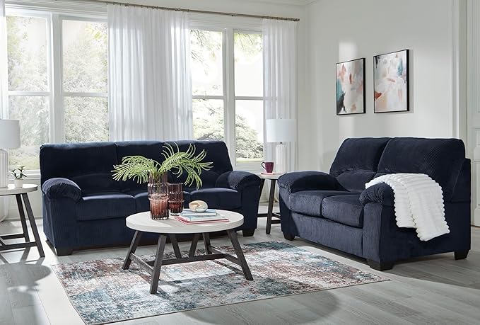 Signature Design by Ashley SimpleJoy Contemporary Loveseat for Living Room Blue