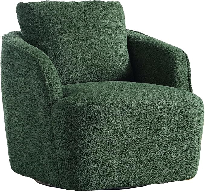 Upholstered Swivel Barrel Chair 31 Wide Modern Fabric Ergonomics Single Sofa Chair Living Room Bedroom Accent Chair Comfy Club Swivel Chair (Boucle Green)