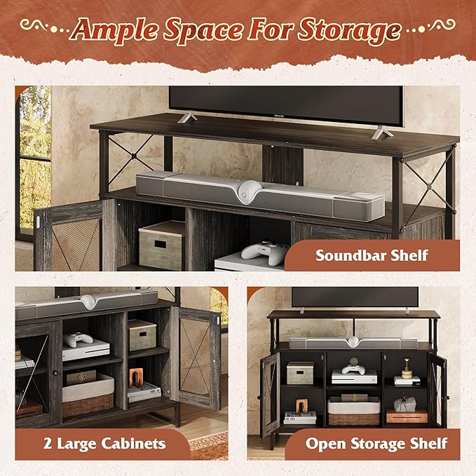 WLIVE TV Stand for 43 Inch TV Small Entertainment Center with Storage Cabinet &amp Adjustable Shelves Farmhouse Industrial TV Stands for Living Room and Bedroom 32 TV Console Black