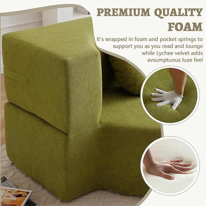 2-In-1 Futon Sofa Bed Foldable Couch with 2 Pillows Convertible Foldable Sofa Bed Folding Sofas Beds for Living Room Guest Room Apartment Office Lazy Sleeper Comfy No Assembly (Green)