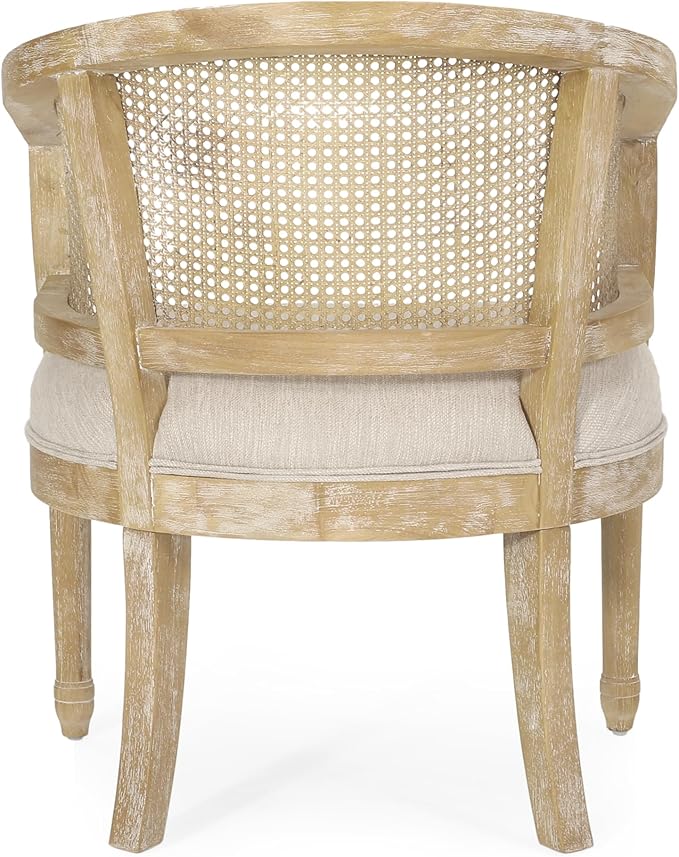 Merax French Country Accent Chair with Curved Back Farmhouse Rubber Wood Armchair for Living Home/Dining Room/Balcony/Patio Beige