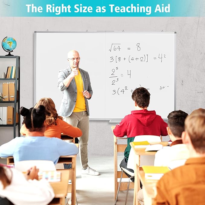 White Board Dry Erase 60x40 Large Magnetic Whiteboard Maxtek Dry Erase Boards for Wall Aluminum Presentation Wall-Mounted Marker Board with a Long Pen Tray for School Classroom Office &amp Home