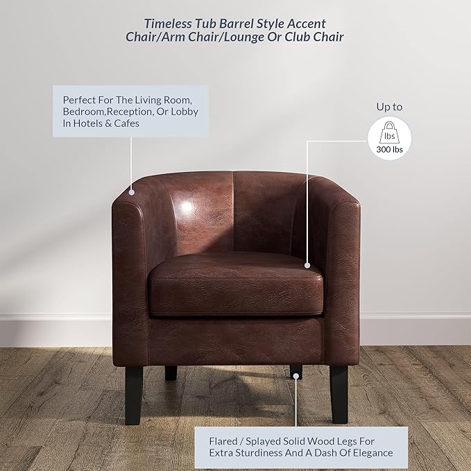 BELLEZE Accent Barrel Chair Club Tub Sofa Corner Chair with Flared Legs and Cozy Soft Padding for Living Room Bedroom Waiting Room - Caramel