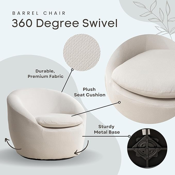 360°Swive Decorative ChairModern Comfortable Barrel Chair Reading Chairs for Living RoomBedroomDressing RoomBeige Linen