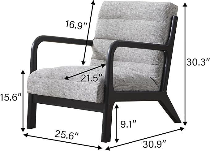 VKNOW Accent Chair with RubberWood Frame Mid-Century Modern Upholstered Reading Armchair High Back Lounge Armchair Living Room Chair for Bedroom Reading Room Grey