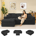 105 L Shaped Modular Sectional Sofa with OttomanCloud Boneless Couches for Living RoomCorduroy Comfy Couch with Chaise and Cup Holder Upholstered Sofa in A Box No AssemblyBlack
