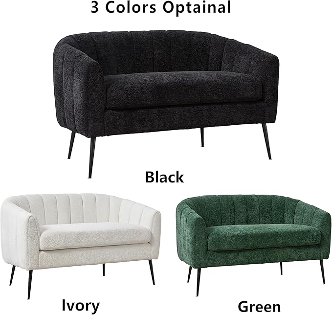 50.2 Small Sofa Couch for Small SpacesModern Chenille Loveseat CouchesOval 2 Seater Sofas with Metal Wood Legs for ApartmentDormStudioBedroomRV. (Black with Metal Legs 50.2)