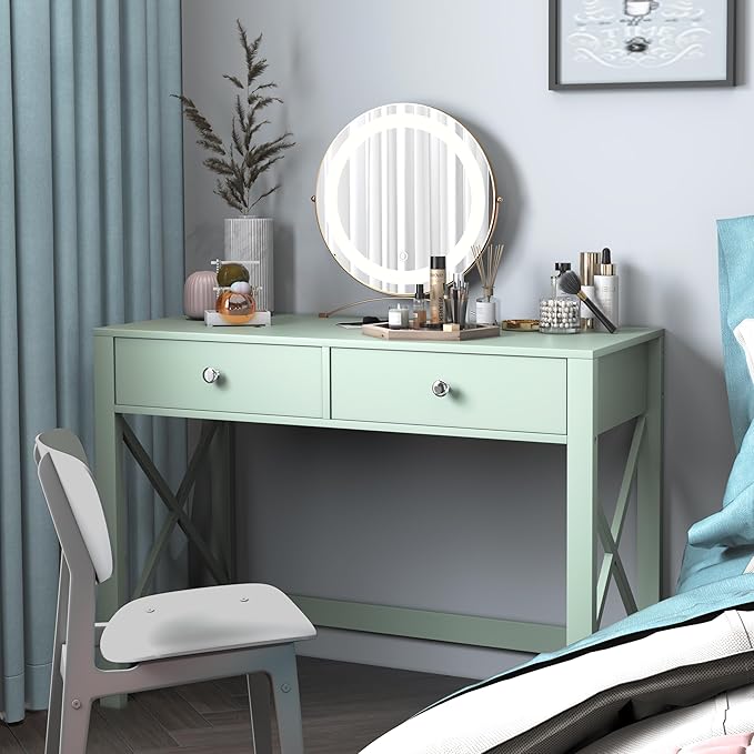 WiberWi Home Office Desk with Drawers Small Writing Computer Desk for Bedroom Modern Green Makeup Vanity Table for Girls Study Table for Home Office