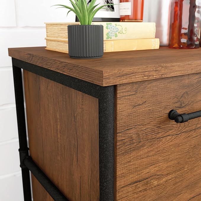 2 Drawer Small File Cabinet with Lock Under Desk Locking Drawers Storage CabinetModern Farmhouse Organizer for Home Office FilingBrown