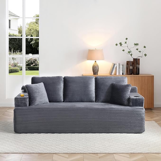 86 Small Cloud Loveseat Sofa in a Box Comfy Corduroy 2-Seater Boneless Couch Modern Deep Seat Sofa for Small Spaces Living Room &amp Apartment No Assembly Required (Grey 86 inch) | Memory Foam