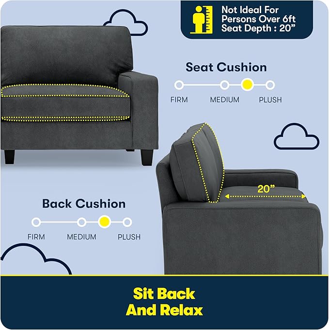 Serta Palisades 78 Track Arm Sofa Easy Care Polyester Soft Pillow Back Pocket Coil Seat Cushions Removable Covers Loveseat or Couch for Small Spaces Living Rooms or Bedrooms Charcoal