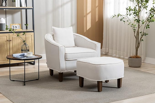 Accent Chair with Ottoman Mid Century Modern Barrel Chair Upholstered Club Tub Round Arms Chair for Living Room