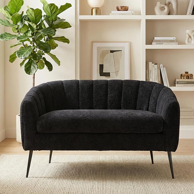 Aoiy &amp Wifon 50.2'' W Upholstered Loveseat Sofa Boucle 2-Seat Settee Loveseat with Metal Legs Upholstered Small Accent Couch for Small Spaces Raindrop Velvet Chenille Fabric Black