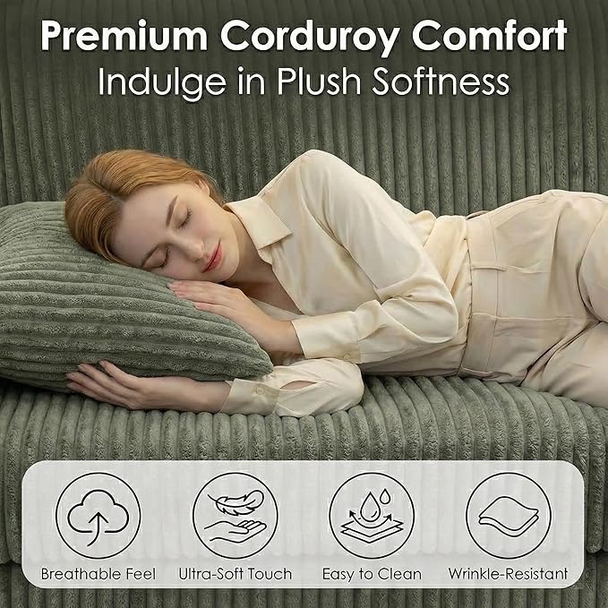 81 Modular Sectional Sofa L Shaped 5-Seater Sleeper Sofa with Pull Out Bed Hidden Storage Cup Holders &amp USB Charging Ports Sectional Couches for Living Room Corduroy Green