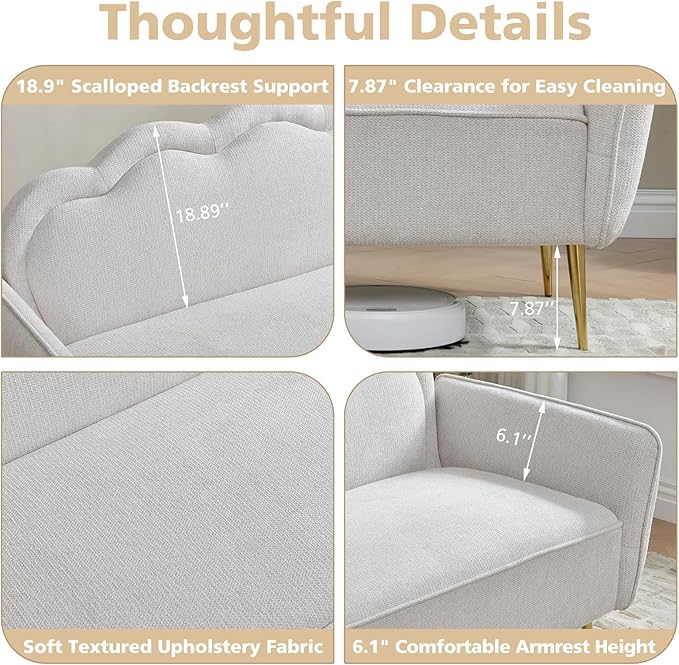 VELOCAVA 67 Loveseat Sofa Modern 2-Seater Upholstered Couch with Linen-Textured Fabric Curved Scalloped Back 7.87 Raised Legs for Living Room Apartment or Bedroom Beige
