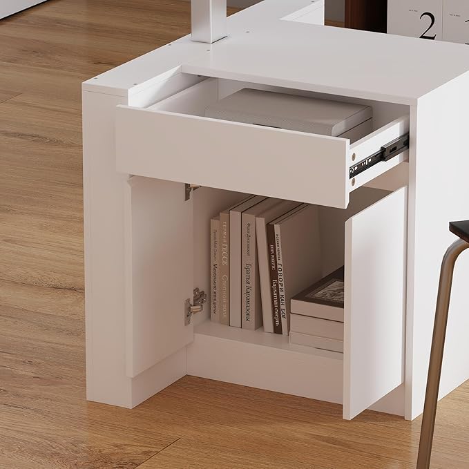 Electric Standing Desk 29.5-44.1 Height Adjustable Computer Desk with Drawer and Storage Cabinet Memory Study Writing Gaming Table for Home Office White