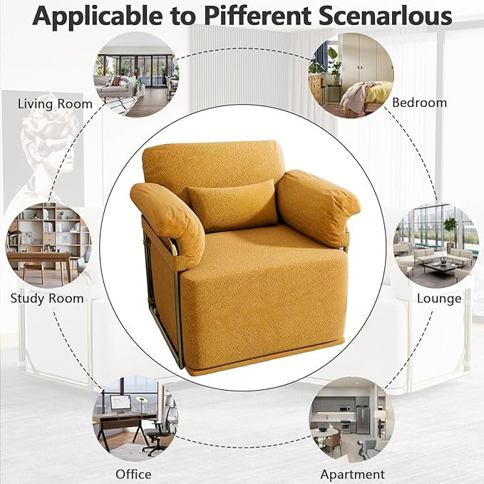 Swivel Accent Chairs 360 Swivel arm Chairs for Bedroom Club Chair with Back Gold Frame Tall Base for Office and Living Room (Orange)