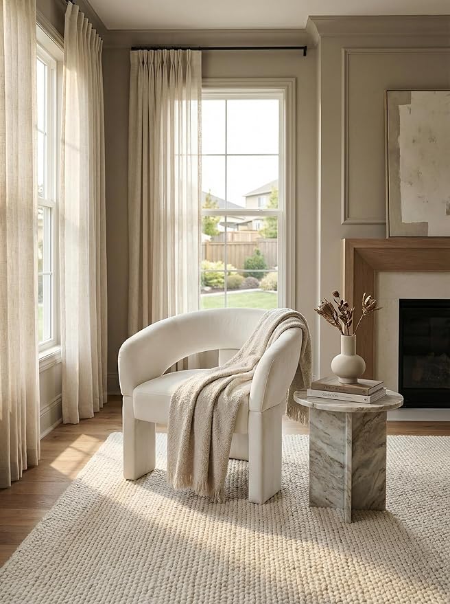 LukeAlon Modern Velvet Accent Chair Barrel Back Armchair Upholstered Lounge Chair for Living Room Bedroom Office Waiting Rooms Beige