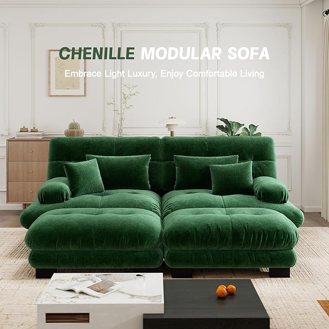 94.4'' Loveseat Sectional Couch Sofa Memory Foam Chenille Cloud Sofa with Pillow Deep Seat Sectional Couch for Small Spaces Studio Apartment Game Room Small Living Room