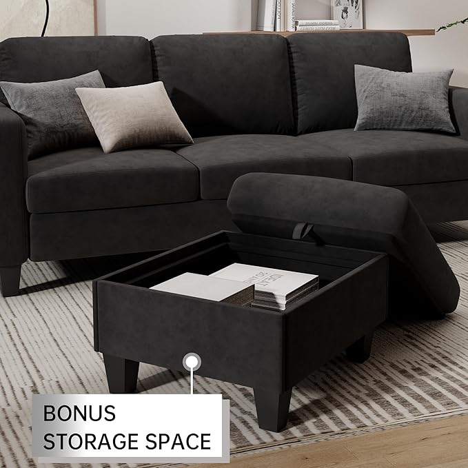 Sectional Sofa and Couches for Living Room 78 L Shaped Couch 3 Seat Modern Linen Couch with Storage Ottoman Convertible Couches for Small Space Living Room Bedroom Apartment and Office