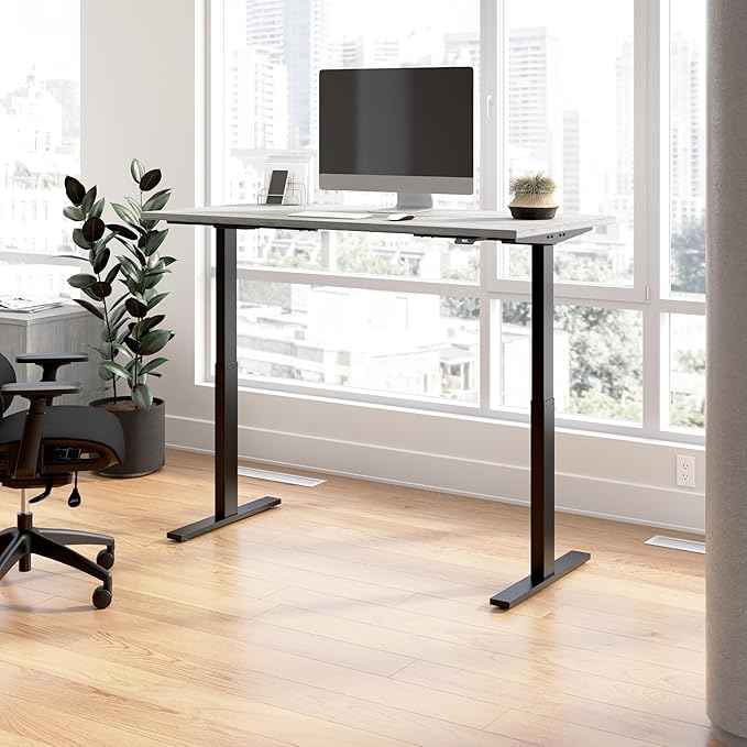 Bush Business Furniture Move 60 Series 60W x 30D Electric Height Adjustable Standing Desk in Platinum Gray with Black Base