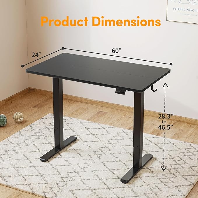Cubiker Electric Standing Desk 48 x 24 Stand up Desk Height Adjustable Home Office Desk with Splice Board Black