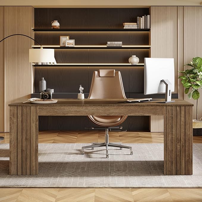Tribesigns Modern Executive Desk 63-Inch Large Office Computer Desk Study Writing Table Workstation Business Furniture for Home Office Brown