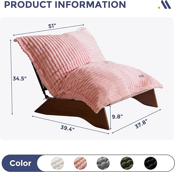 MAXYOYO Adjustable Living Room Chair 3-Position Bean Bag Chair with Removable Cover Upholstered Accent Chair with Frame Soft Reclining Lounge for Bedroom Apartment Office Pink